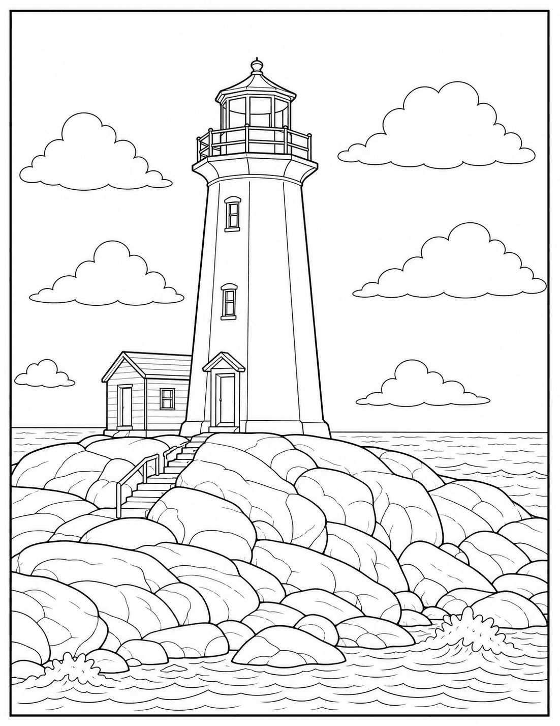 Peggy's Cove Lighthouse coloring page drawing