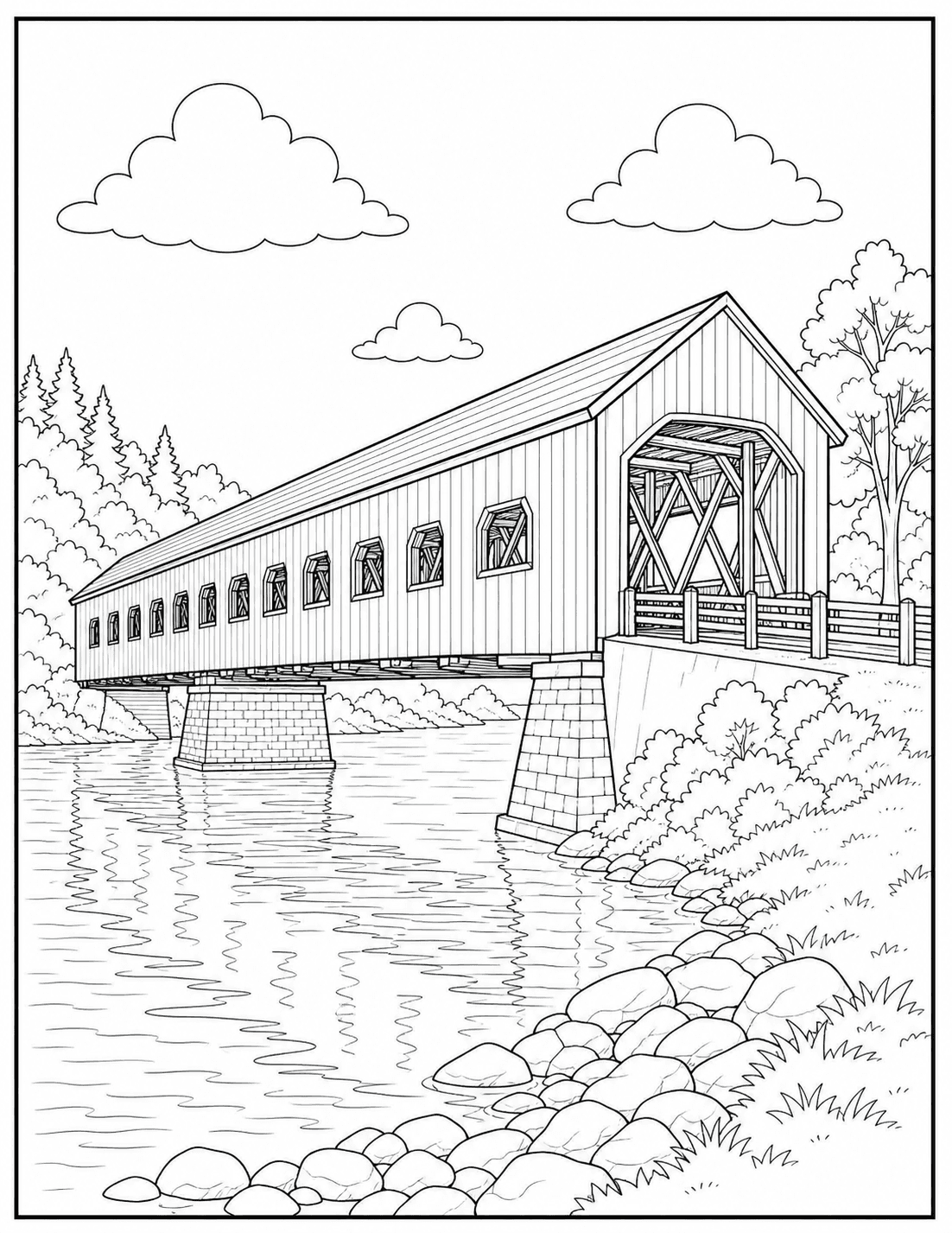 Hartland Covered Bridge coloring page drawing