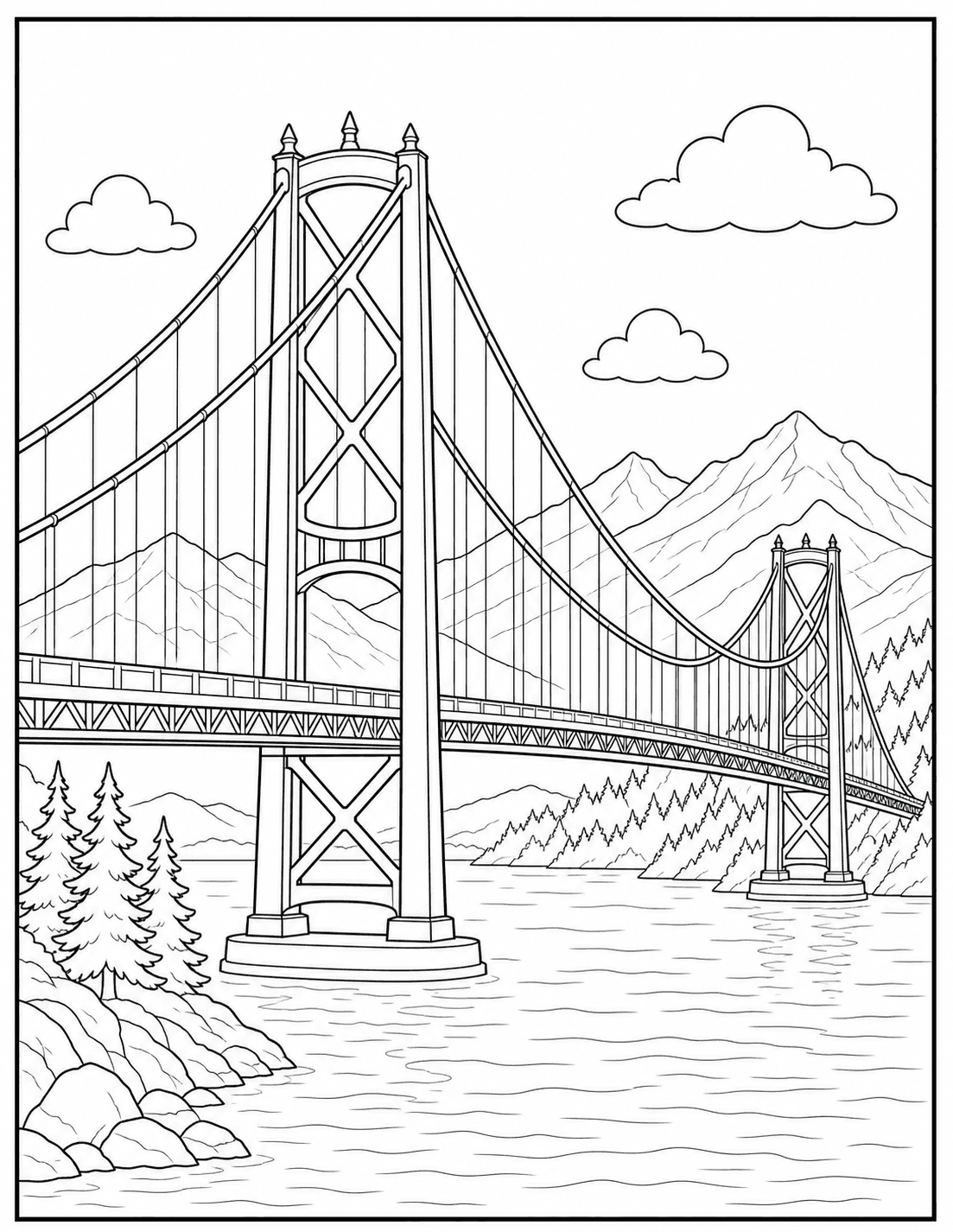 Lions Gate Bridge coloring page drawing
